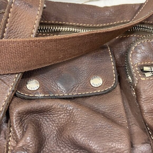 VTG Fossil Sutter Multi-Pocket Messenger Crossbody Pebbled Finish Leather Bag - Picture 11 of 16